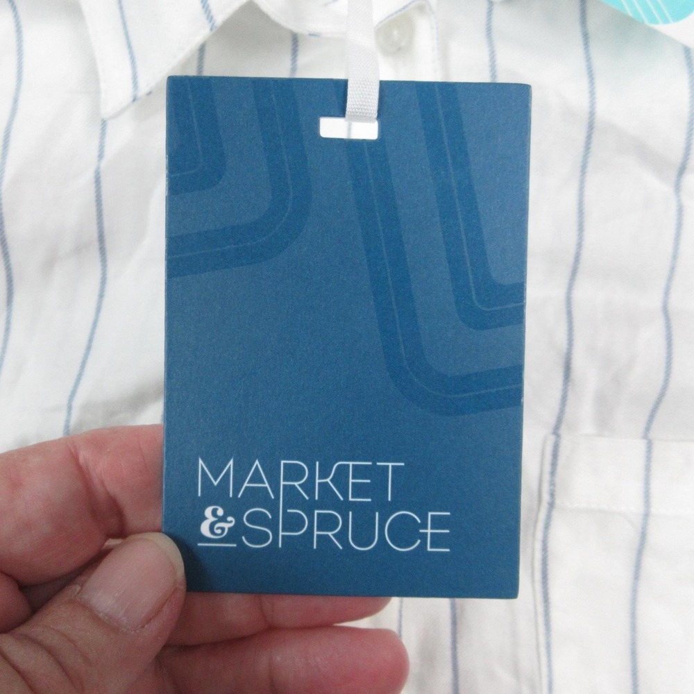 Market & Spruce Blouse Womens Medium White Blue Stripe Maisie Button Rayon NWT - Picture 8 of 13